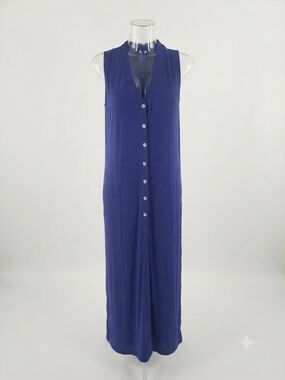 Chico's Sleeveless V-Neck Button-Front Maxi Dress in Royal Blue